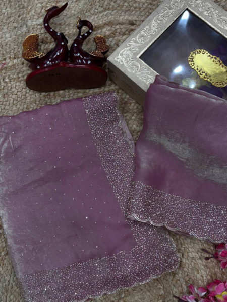 Space Silk Saree with Jarkhan Diamond Work & Embellished Blouse