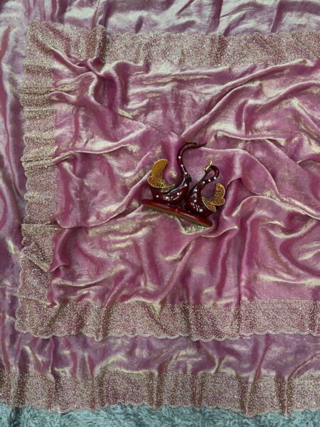 Shimmering Ice Blue Georgette Sequin Saree with Heavy Worked Border