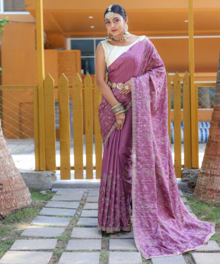 Georgette Saree with Mirror & Silver Thread Embroidery