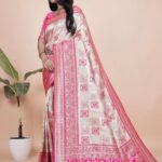 cream & pink banarasi silk saree