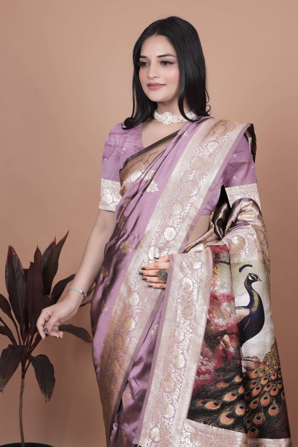 Lavender banarasi silk saree