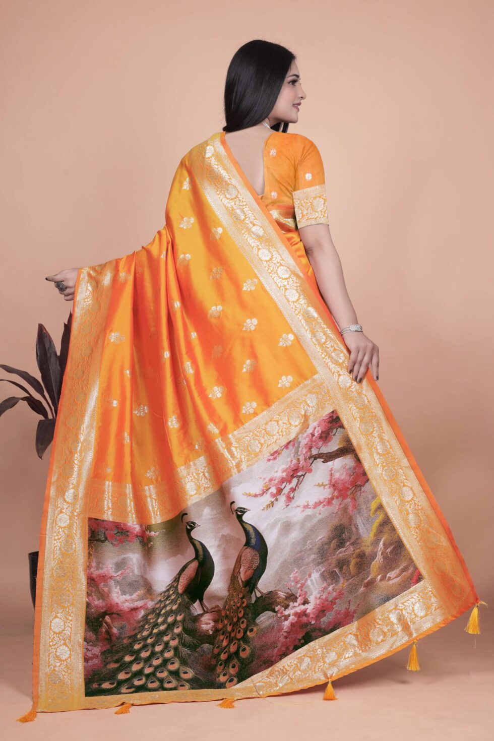 Radiant Orange banarasi silk saree