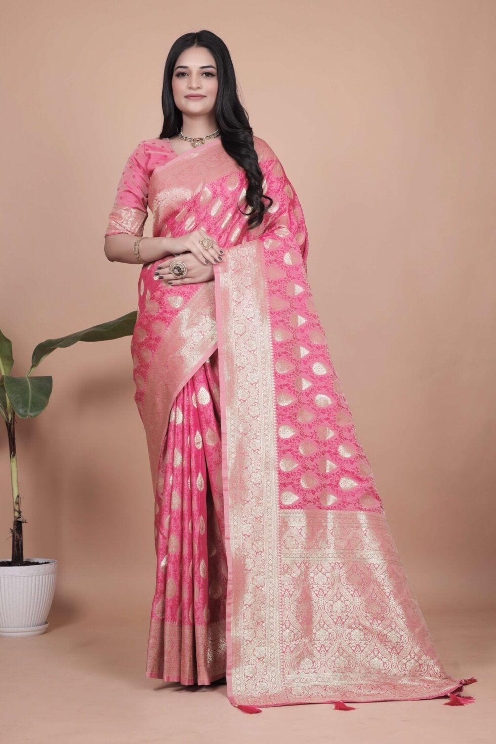 Rani pink banarasi silk saree
