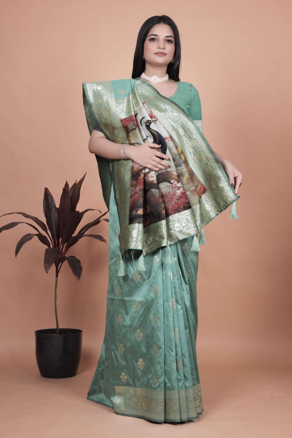 Sea Green Banarasi Silk Saree